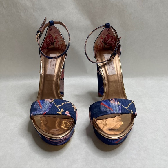 TED BAKER Navy Chinoiserie Junaaa Jacquard Platform Sandals - Sz 38 / 7.5 - Picture 4 of 16